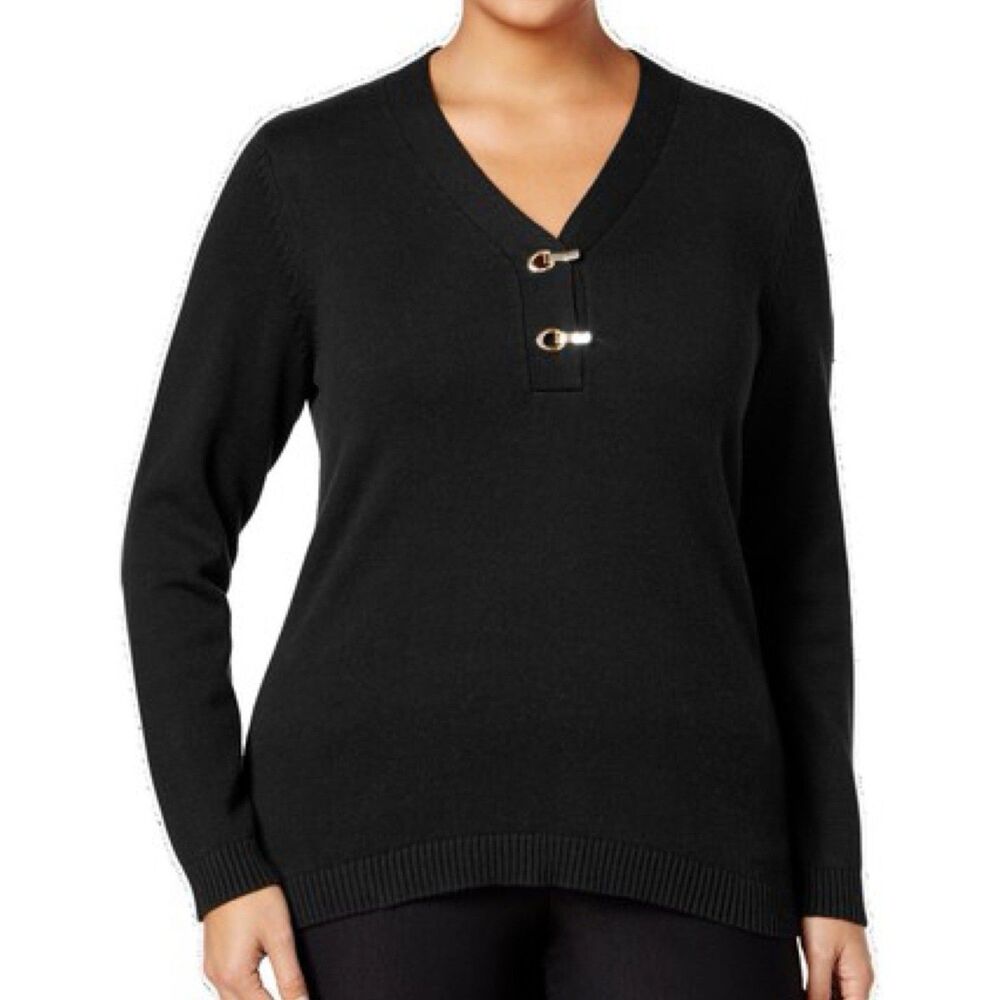 Charter Club Deep Black Henley V Neck Sweater Size PS